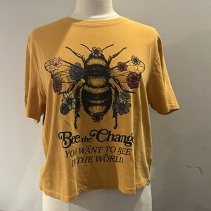 Bold Yellow Graphic Tee Bee Change World Mantra NWT